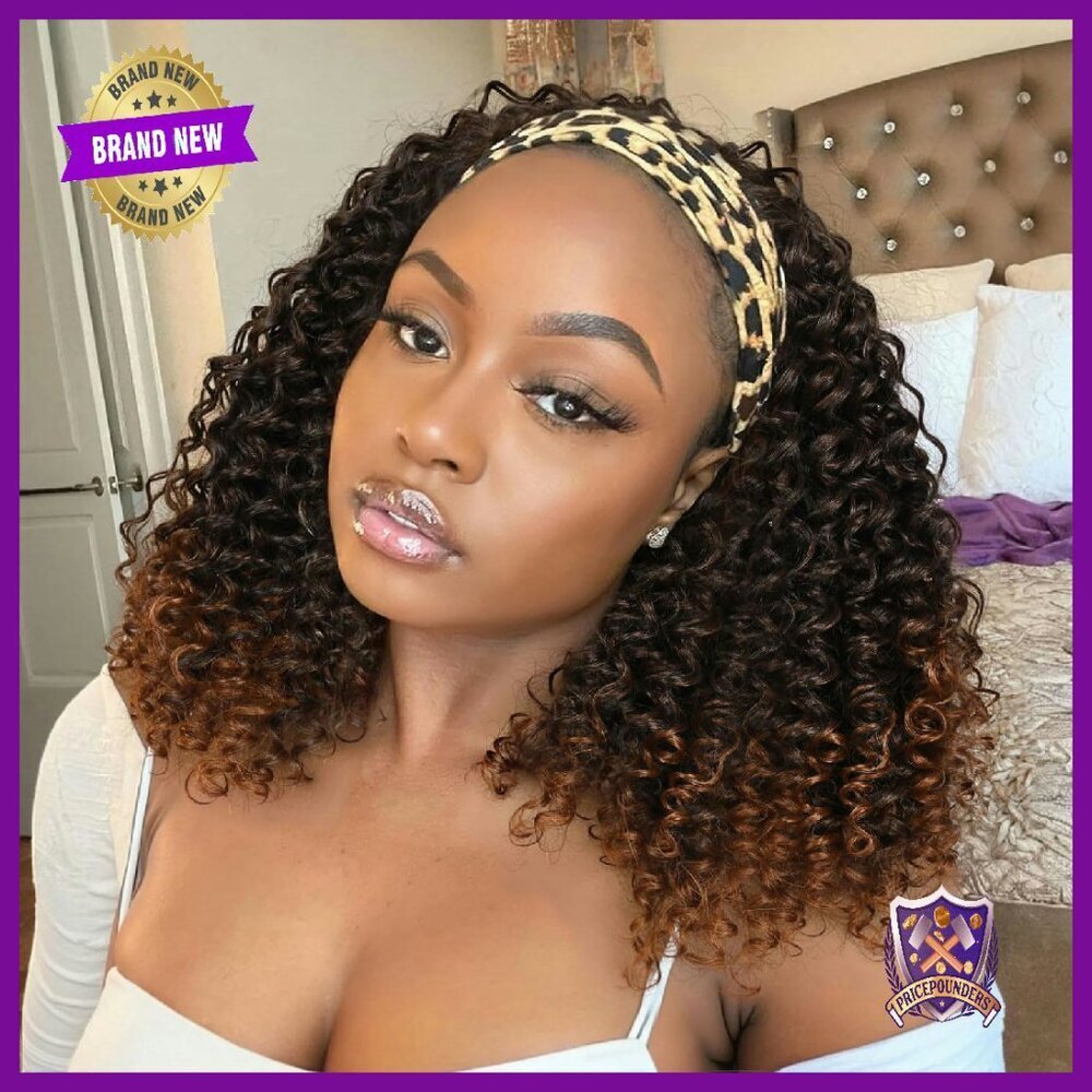 16 Inch Kinky Curly Headband Wig Glueless Synthetic Half Wig